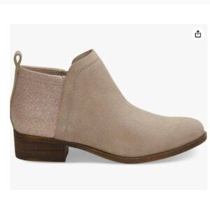 NEW Tom's Deia Zipper Ankle Booties in Tan Suede and Neutral Glitter W9.5